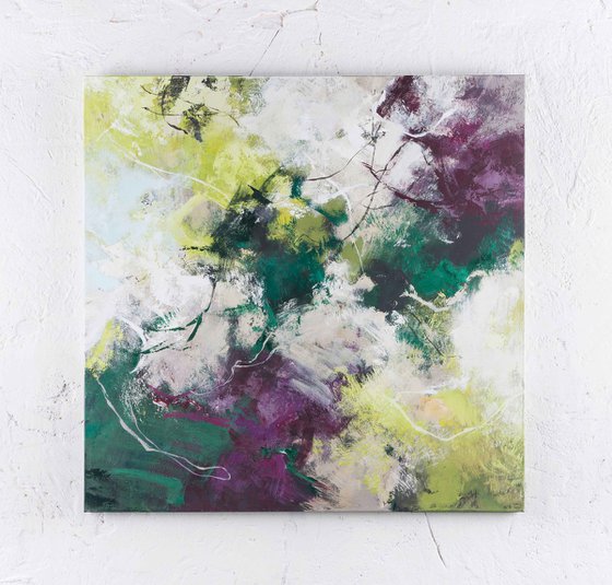 "Galaxy" Abstract green purple white art