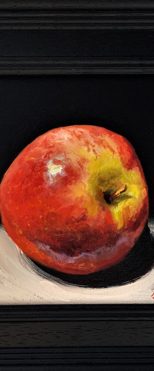 Apple oil painting still life on canvas, framed ready to hang. by Jackie Smith