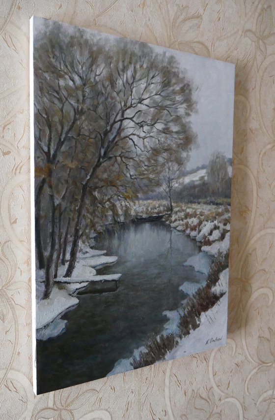 River winter landscape painting
