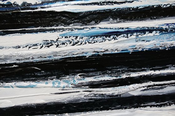 Arctic Prush 200cm x 80cm Blue White Black Textured Abstract Art