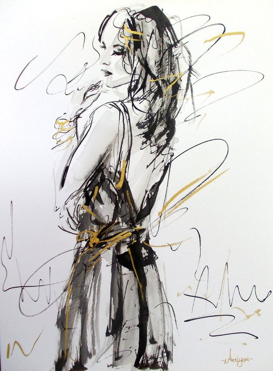 Woman  ink drawing series-Figurative drawing on paper