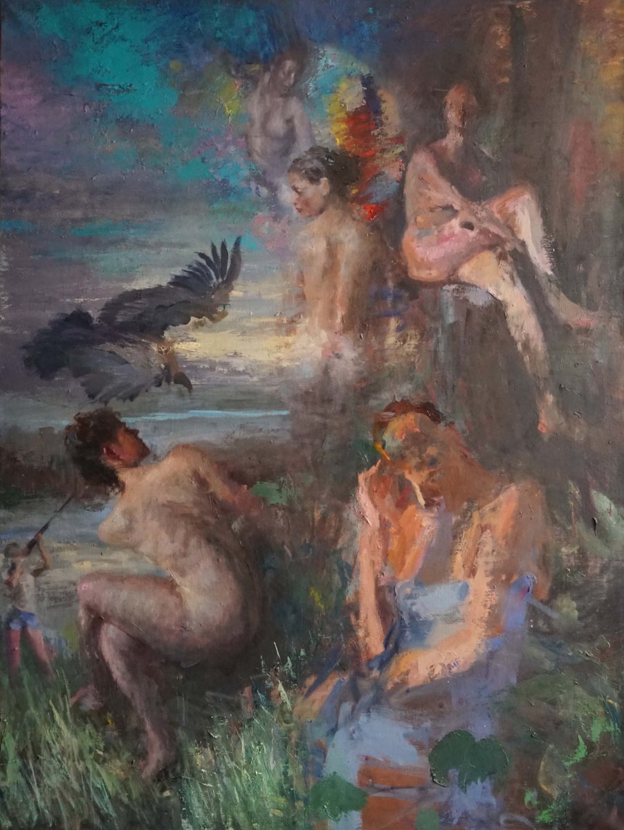 Surrealistic Animal Oil Painting By Manuel Leonardi, 32 X 39", Autumn, Original Artwork