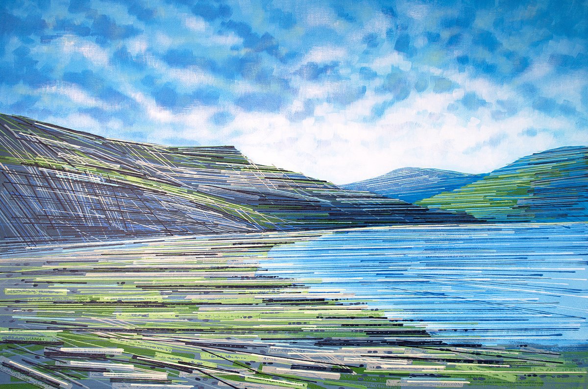 Impressionistic Landscape Acrylic Painting By Marc Todd, 30 X 20", Lyme Regis Bay Dorset, Original Artwork