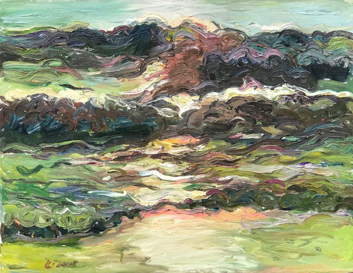 SEA, STORM AT SUNSET - original landscape oil painting, seascape, beach seashore by Karakhan