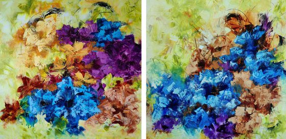 Diptych "Euphoria" from "Colours of Summer" collection, abstract flower painting