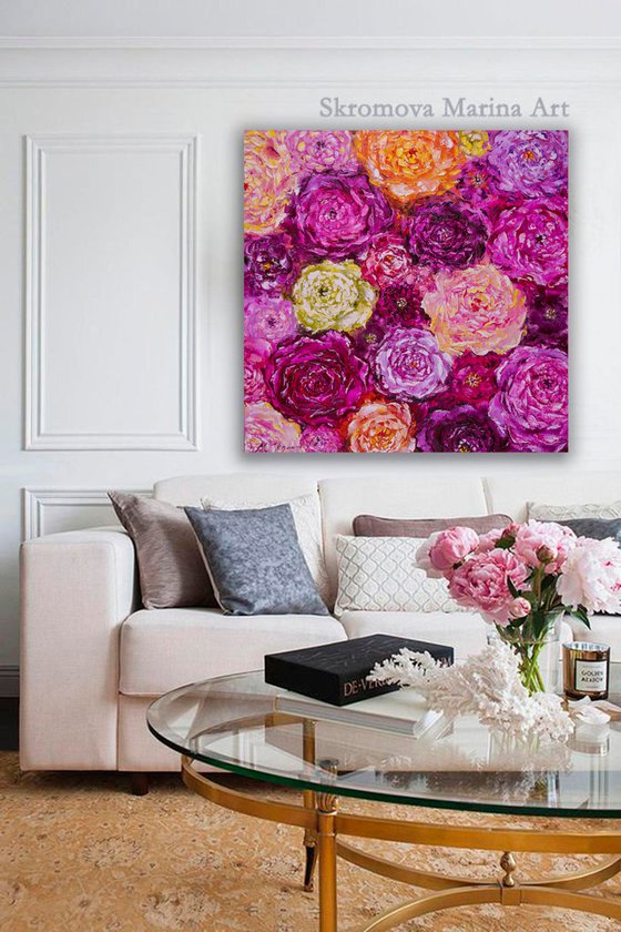 PEONY PARADISE - Multi-colored peonies. Floral abstraction. Purple peonies. Juicy colors. Terry. Refined. Meadow.