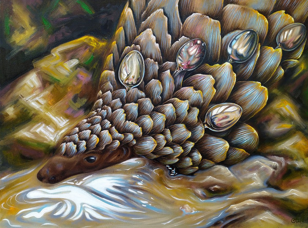 Surrealistic Animal Oil Painting By Anna Shabalova, 24 X 18, The Guardian., Original Artwork