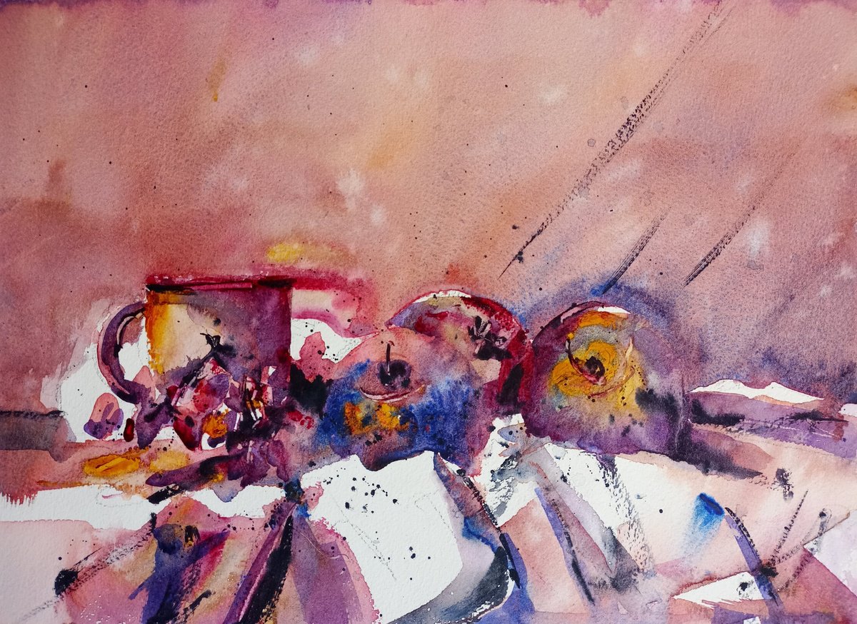 Abstract Still Life Watercolour By Tollo Pozzi, 15 X 11", Still Life, Original Artwork