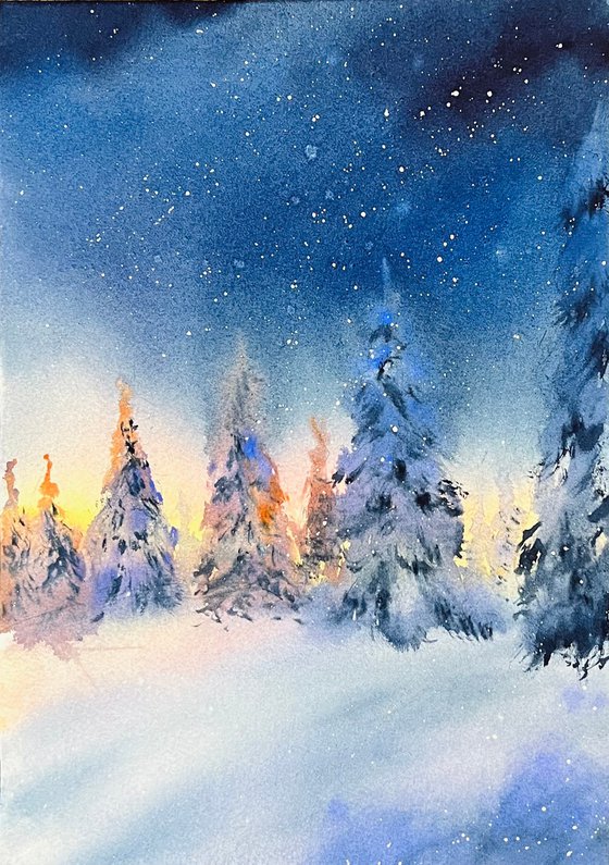 Snowy Night Watercolor