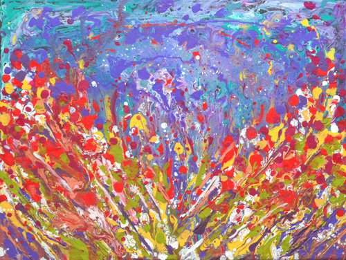 Poppies Abstract Meadow colorful painting on canvas by Manjiri Kanvinde