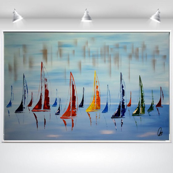 Around the World - Abstract Art - Acrylic Painting - Canvas Art - Framed Painting - Abstract Sea Painting - Ready to Hang