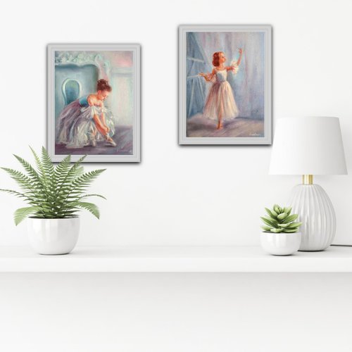 Set of 2 paintings Ballet dancers Little Ballerina Dancing Baby Girls by Anastasia Art Line