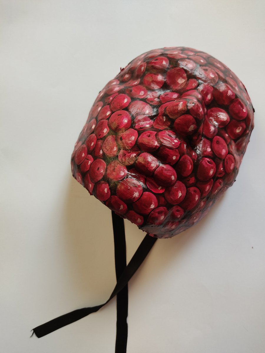 Surrealistic Portrait Sculpture By Andromachi Giannopoulou, 7 X 7, Cherry Mask, Original Artwork