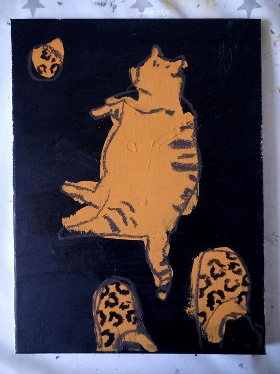 #4/24 Tiger cat on a black background