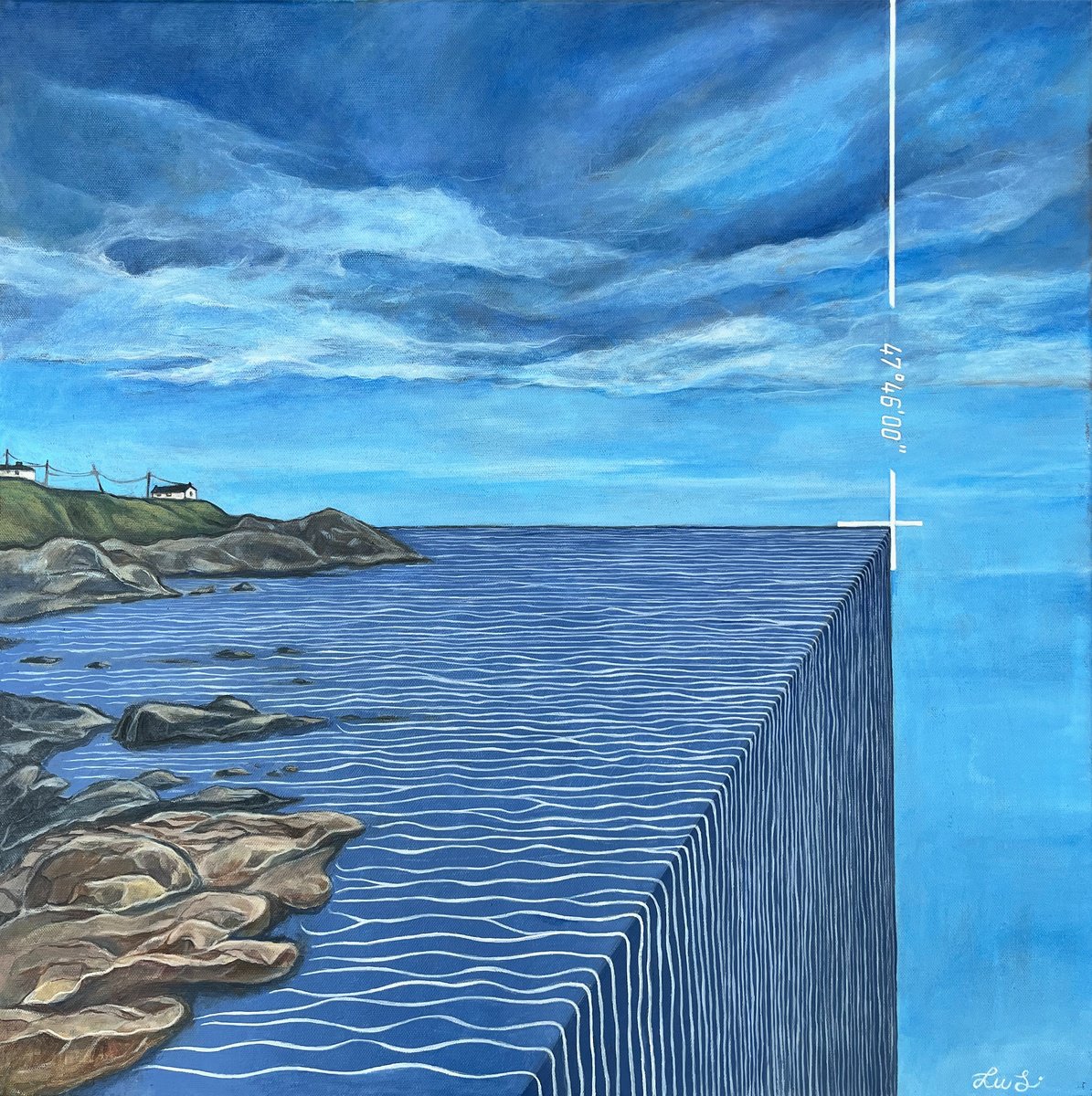 Surrealistic Landscape Acrylic Painting By Lu Sakhno, 24 X 24", The Edge Of The World, Original Artwork