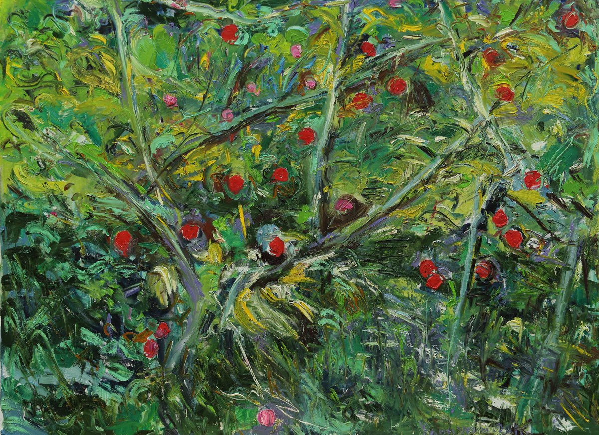 OVERGROWN ROSEHIPS - XXL Large Floral Art - original painting plants trees landscape art g... by Karakhan