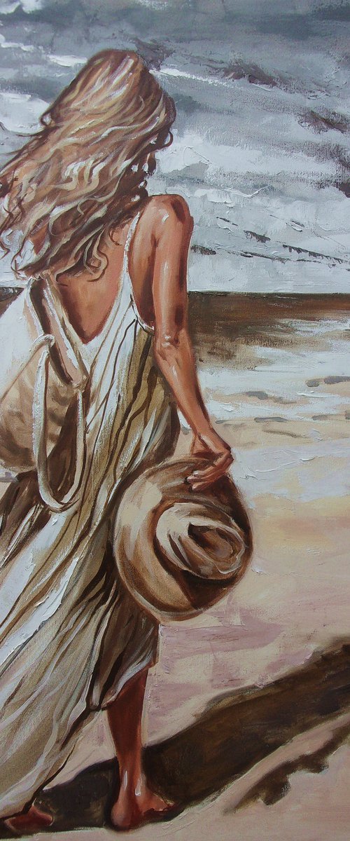 " MORNING WALK ON THE BEACH WITH HAT " by Monika Luniak