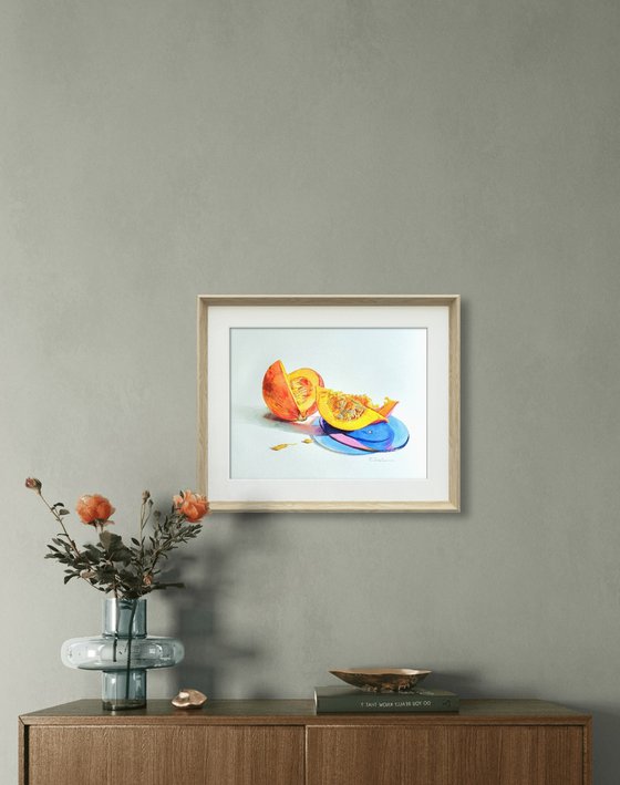 Pumpkin yellow blue still life