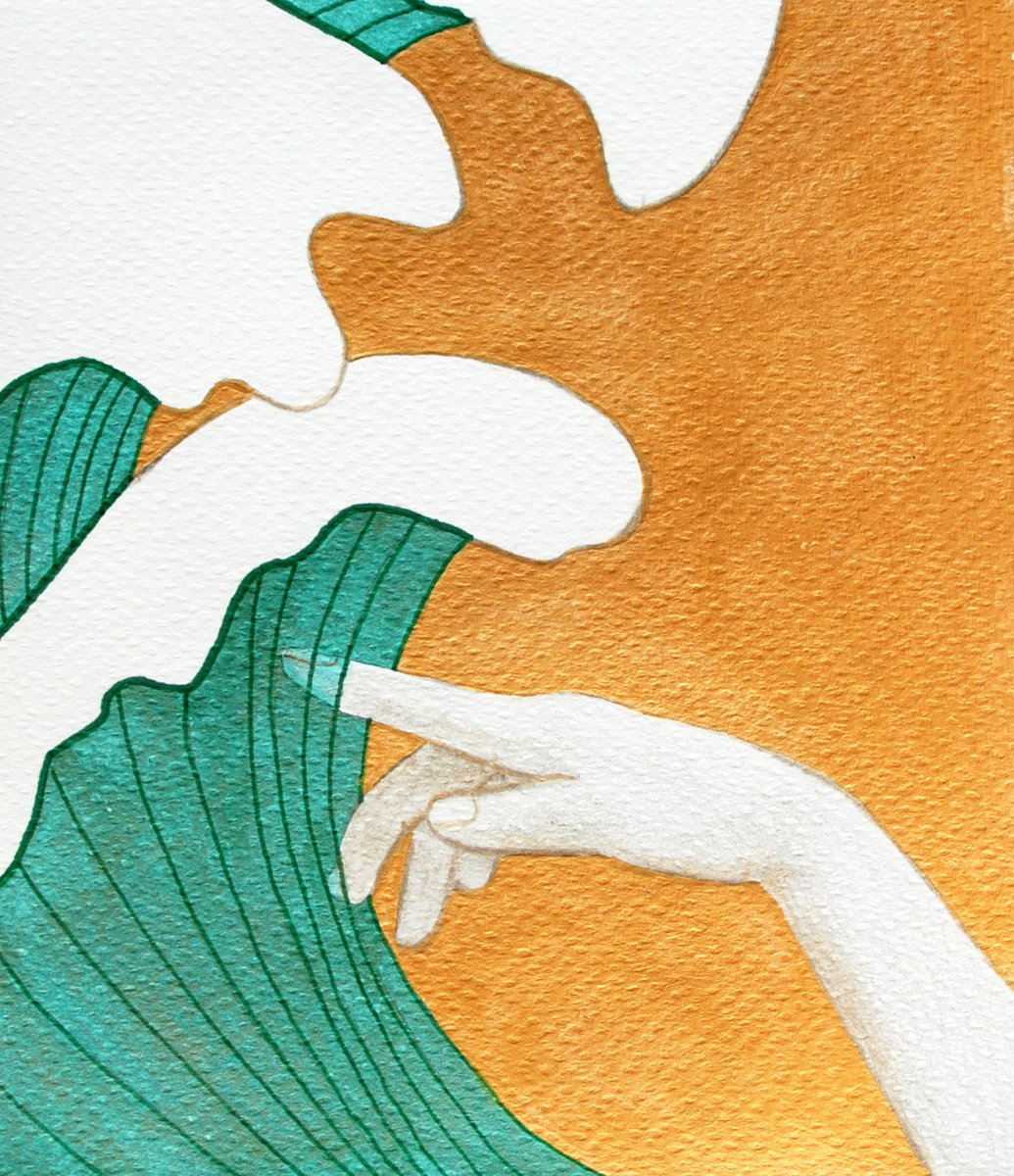 Illustrative Landscape Painting By Andromachi Giannopoulou, 5 X 6, Turquoise Tsunami, Original Artwork