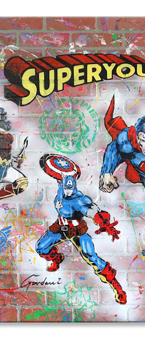 Super You - Original Brick Wall Panel by Gardani Art