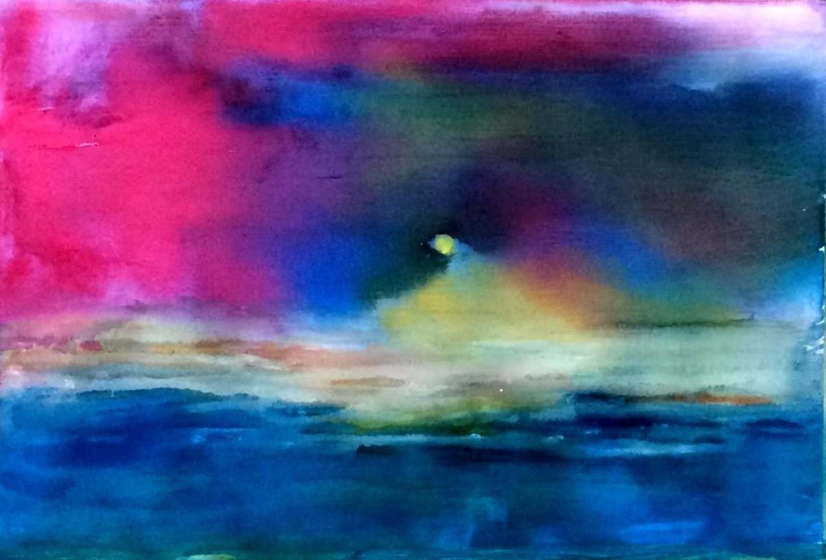 Abstract painting on Card Sunset In Blue No I by Maxine Anne Martin