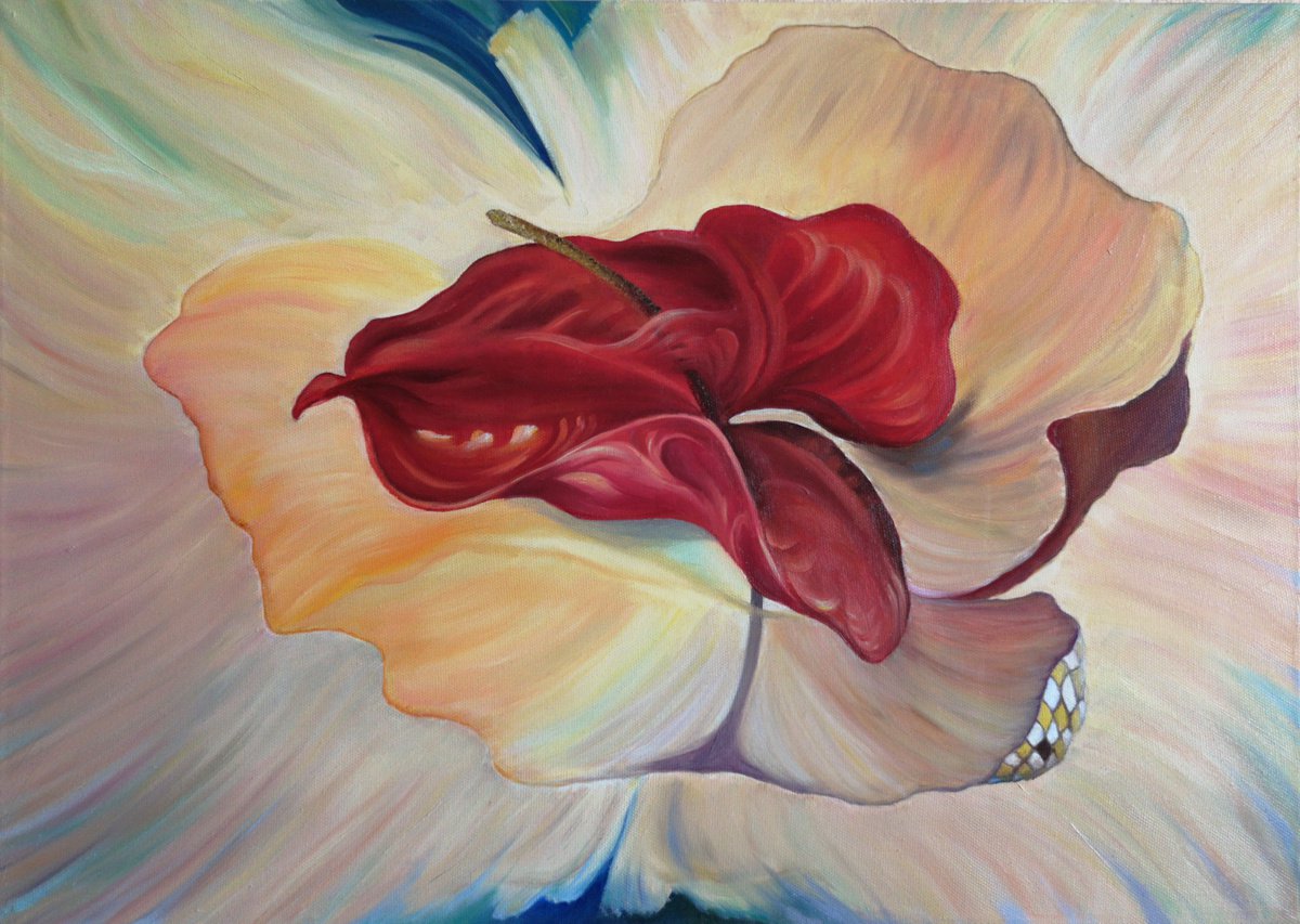 Fantastic Anthurium - oil painting, original gift, home decor, Flowering, Spring, Leaves by Natalie Demina