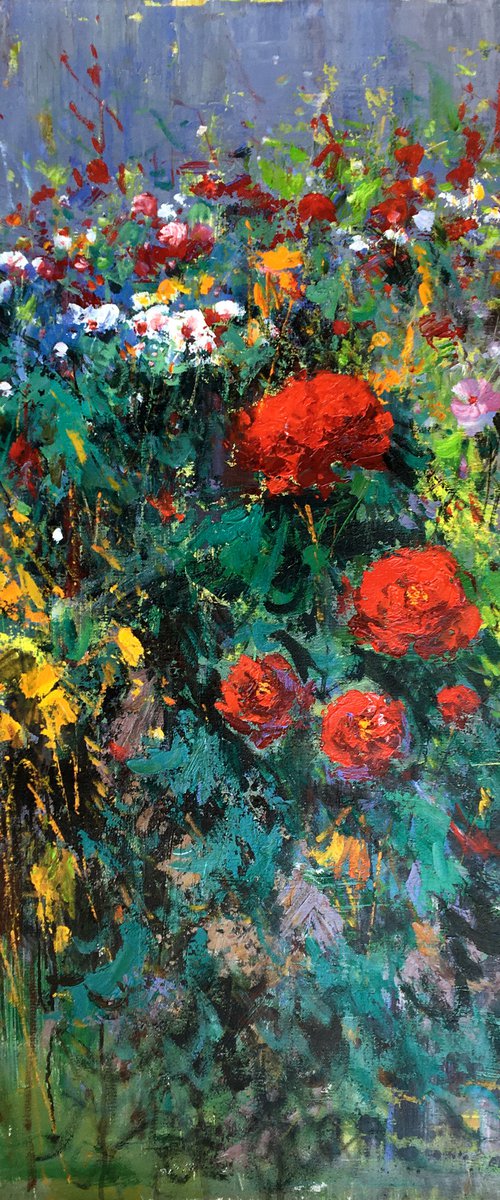 Impressionism oil painting:flowers in the garden t159 by Kunlong Wang