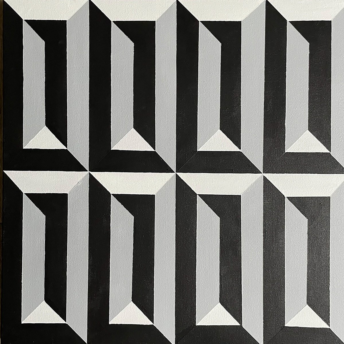 Geometric Cityscapes Acrylic Painting By Dominic Joyce, 24 X 24, 