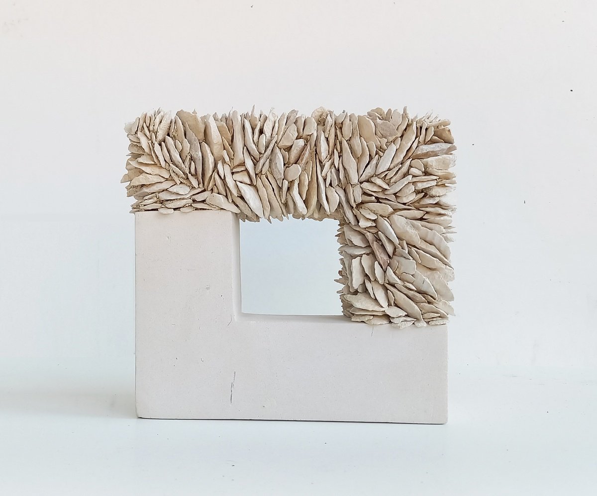 Geometric Abstract Stone Sculpture By Emanuela Camacci, 2 X 6, A Squared Opening, Original Artwork