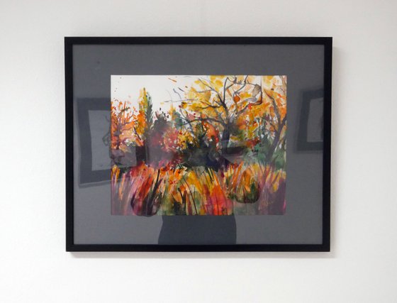 Autumn in South park II - Watercolor framed Painting by Georgi Nikov