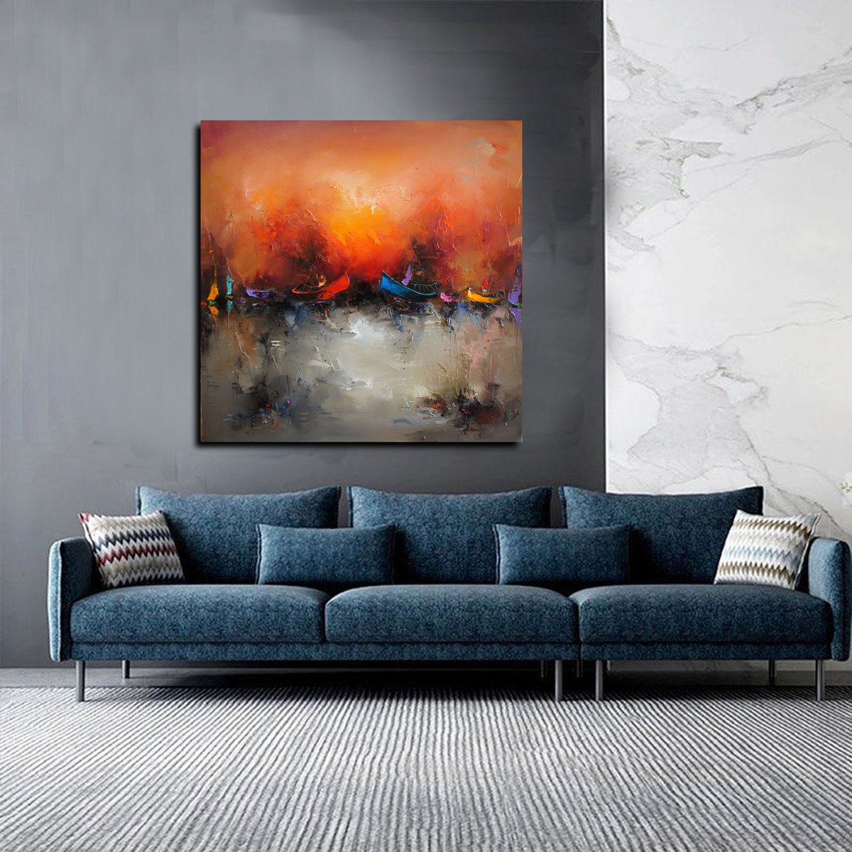 Expressive Landscape Oil Painting By Stanislav Lazarov, 39 X 39", Summer Mood, Original Artwork