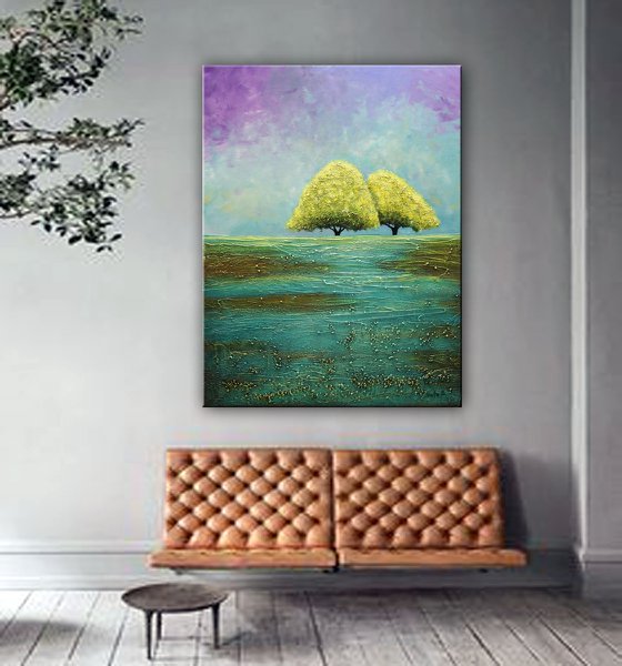 Fall in Love...  Large Abstract Textured painting, Modern Landscape Painting