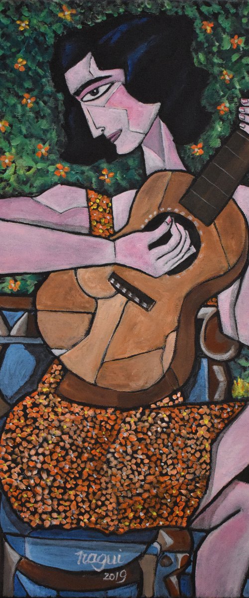 Woman and Guitar in the garden by Nagui