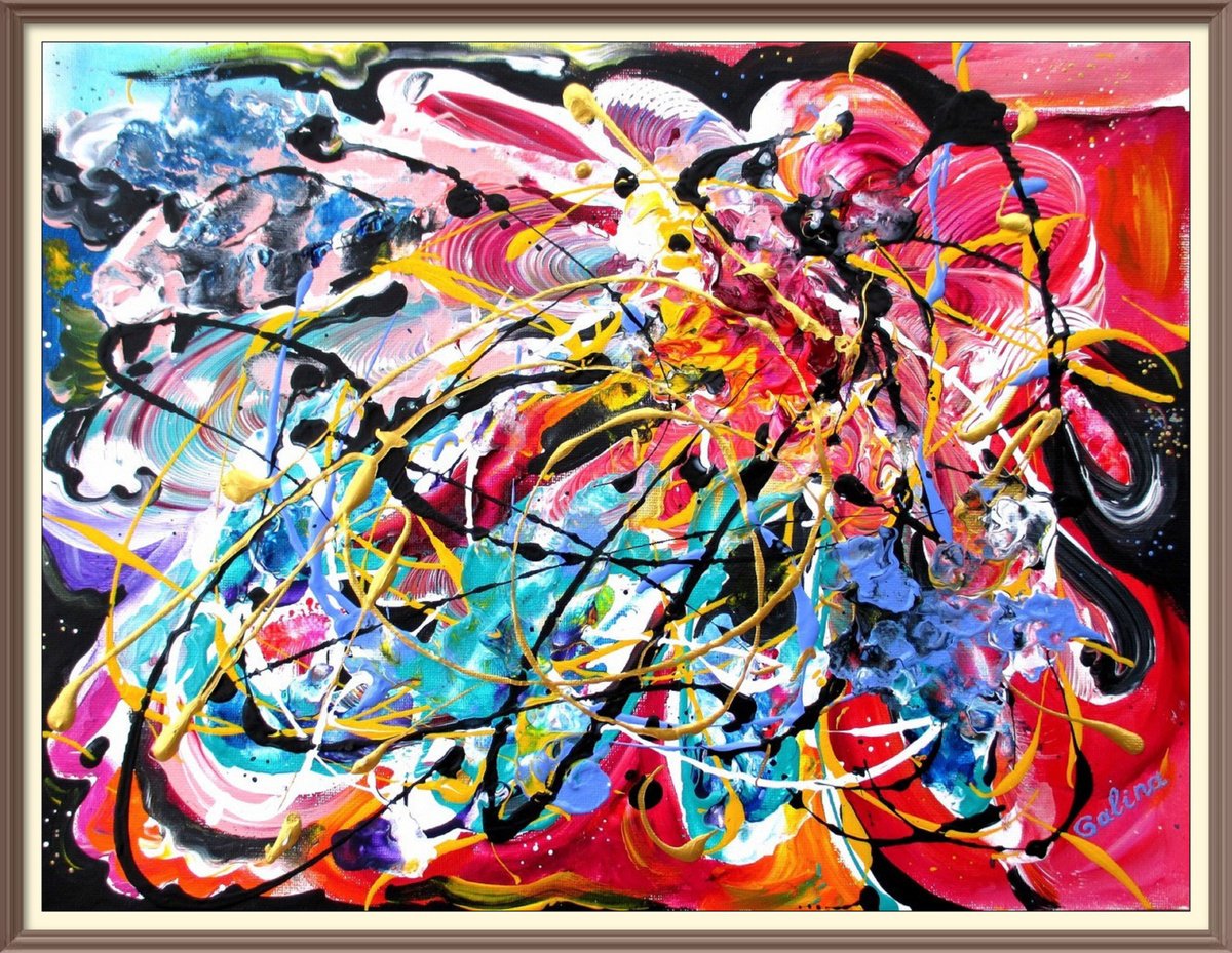 Expressive Abstract Giclee Print By Galina Victoria, 16 X 12, Exploding Star, Original Artwork