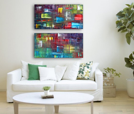 "Apparition Series" - Save As A Series - FREE USA Shipping - Original Large PMS Abstract Diptych Oil Paintings On Canvas - 36" x 36"