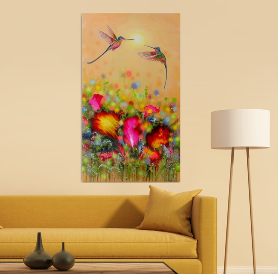 "Hummingbird at Sunset" LARGE painting