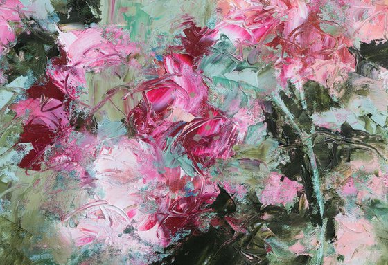 Impressionistic pink and green garden