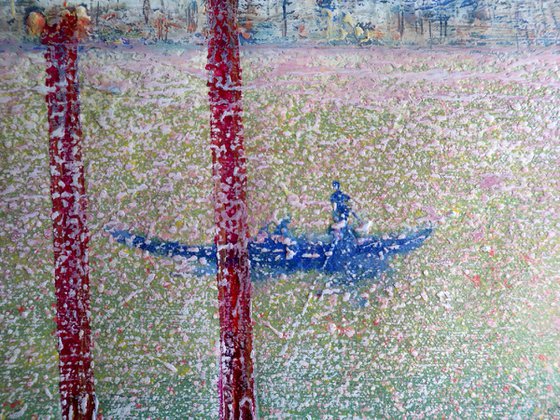 Venetian Golden Gondolas: linen, oil