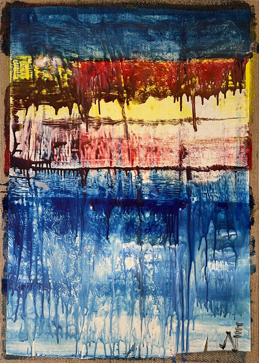 Abstract Acrylic Painting By Mattia Paoli, 28 X 39", Recycled Art Sunset Over The Ocean, Original Artwork