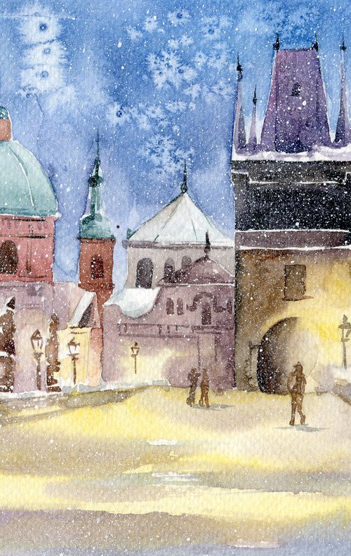 The Charles Bridge. Original watercolor artwork. by Evgeniya Mokeeva