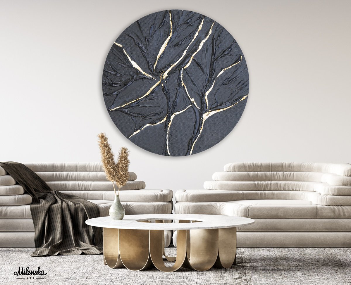 Organic Abstract Acrylic Painting By Milena Gaytandzhieva, 39 X 39", Night, Original Artwork