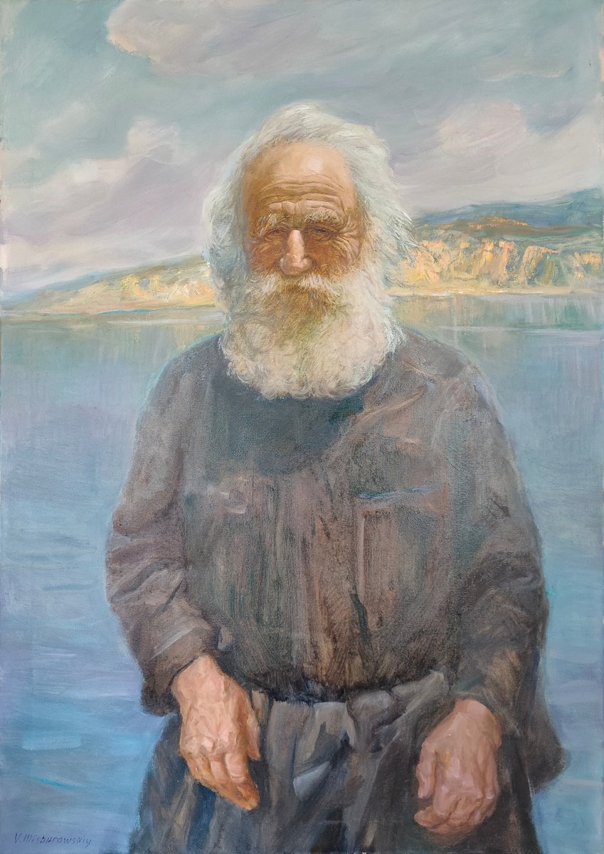 Impressionistic Portrait Oil Painting By Viktor Mishurovskiy, 28 X 39", Athos Monk Father, Original Artwork