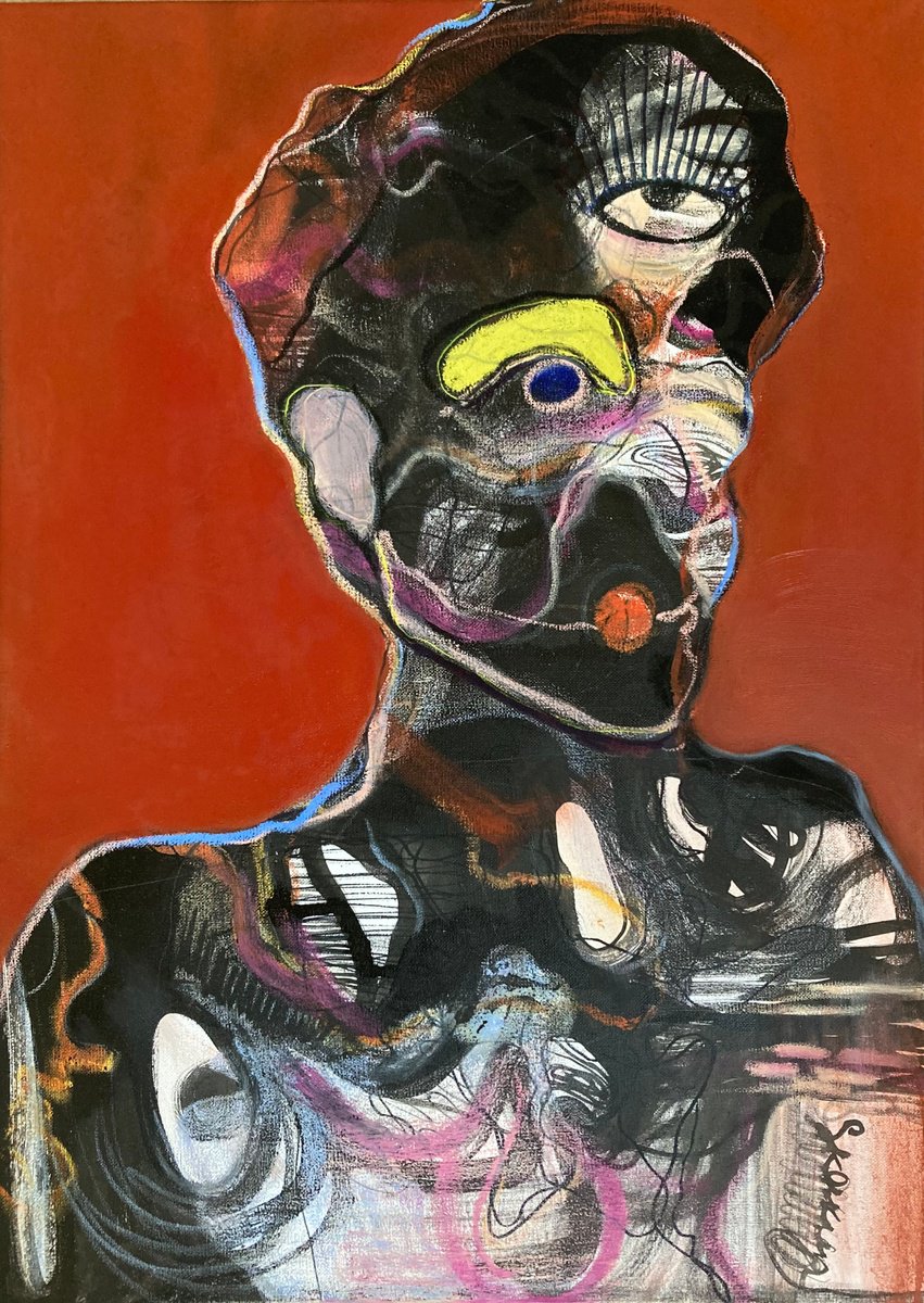 Expressive Portrait Oil Painting By Mari Skakun, 20 X 28", Under The Skin, Original Artwork