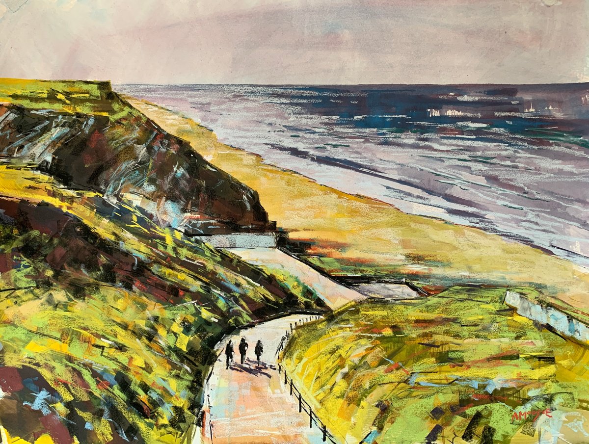 Impressionistic Drawing , Down To The Beach, Saltburn By Andrew Moodie, 24 X 19, Artwork For Sale On Artfinder