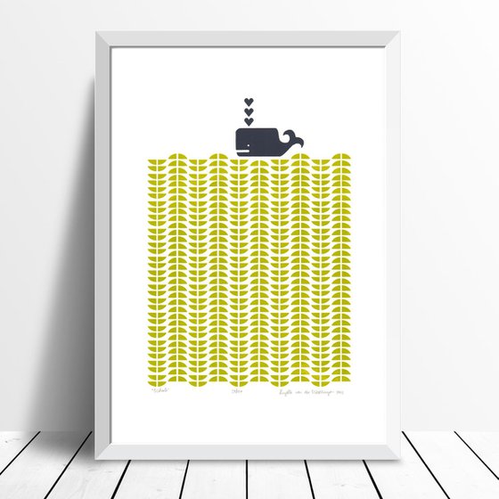 Whale in Chartreuse - Framed - FREE UK Delivery