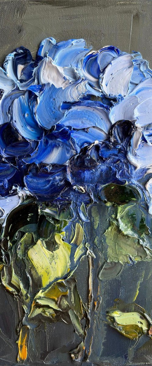 Midnight Hydrangea II — Blue Floral by Mily Art