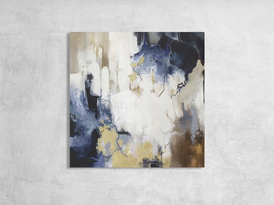 "Blue Flood" Abstract navy blue white art