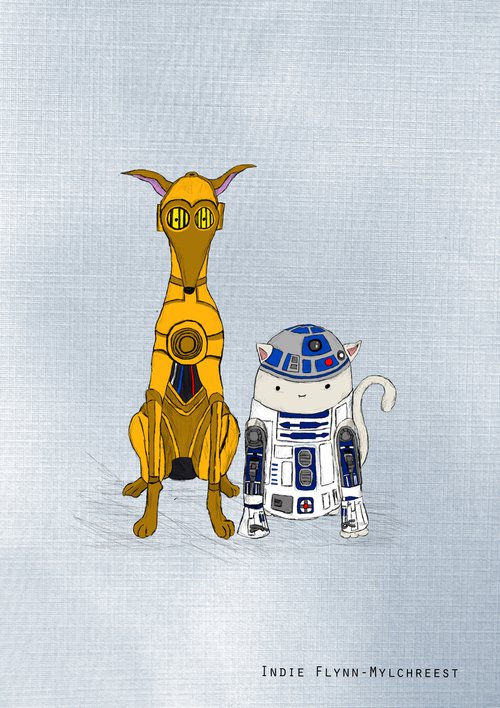 Star Paws - R2D2 and C3PO by Indie Flynn-Mylchreest of MeriLine Art