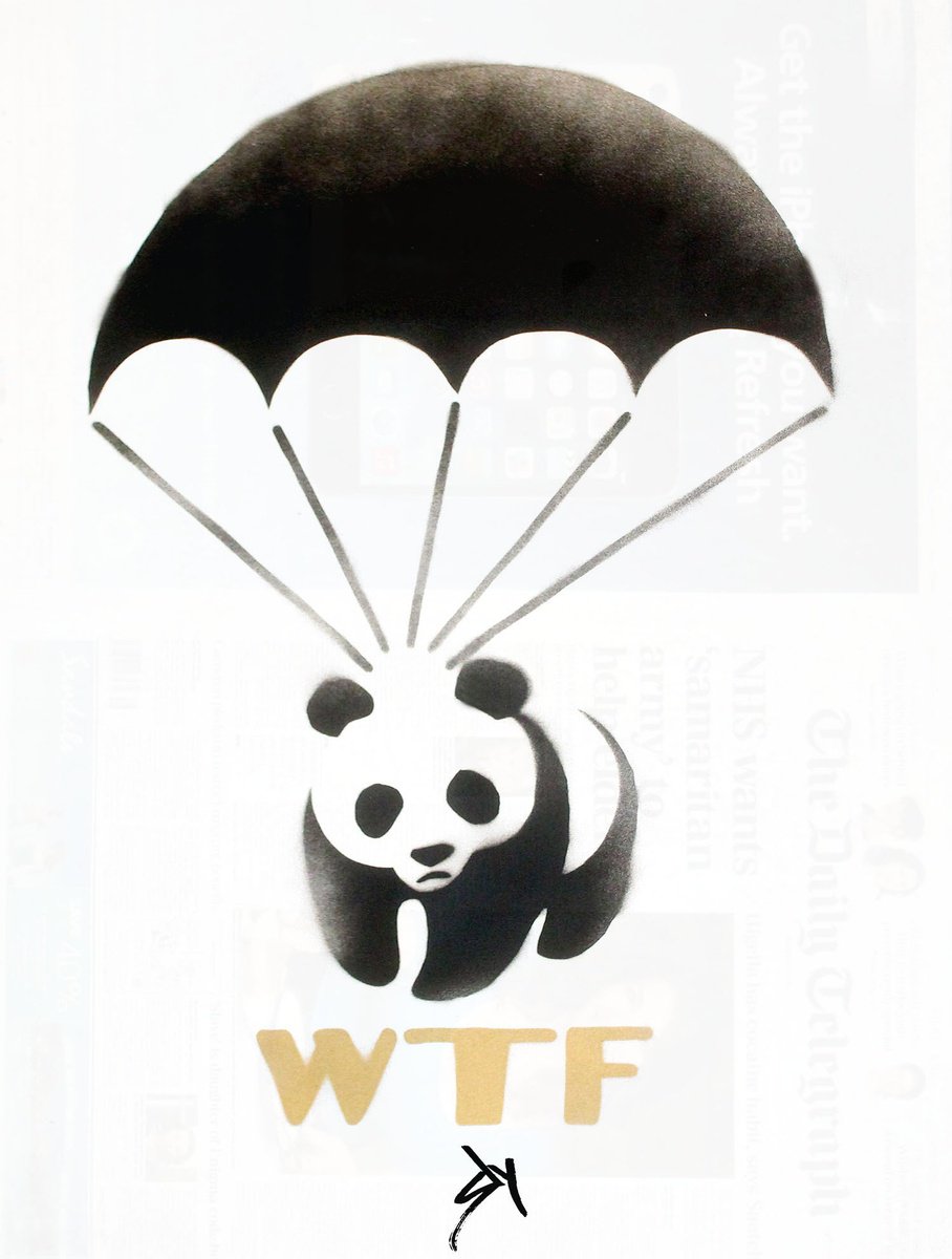 Urban And Pop Animal Painting By Juan Sly, 23 X 30", Wtf (On An Urbox)., Original Artwork