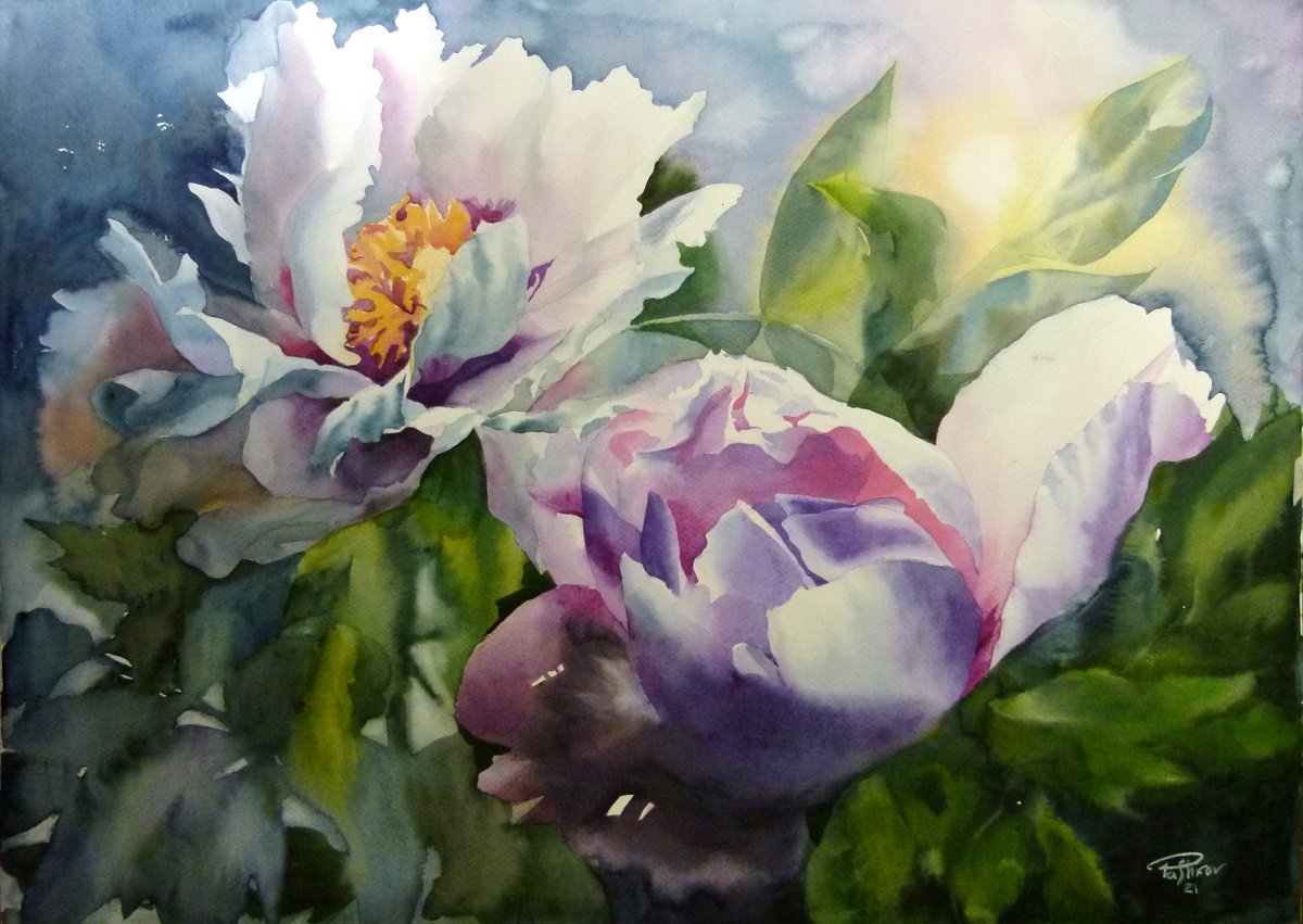 Impressionistic Botanical Watercolour By Yurii Pashkov, 28 X 20", Nostalgia, Original Artwork